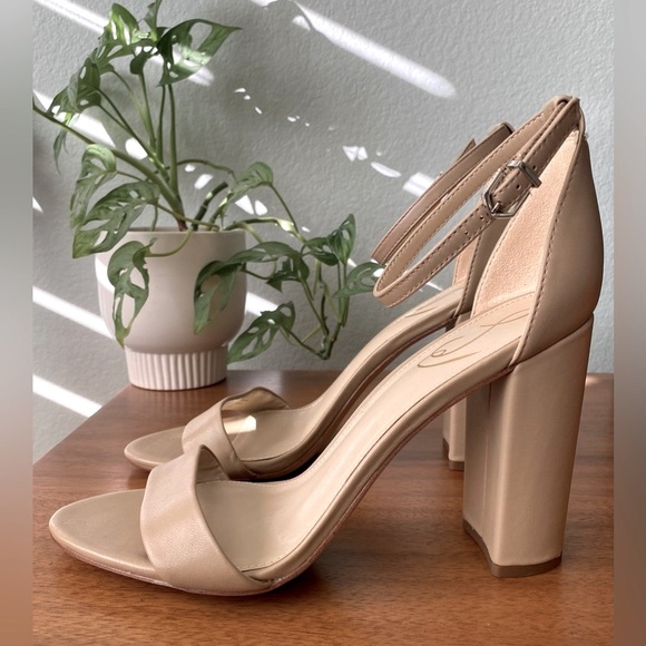 Sam Edelman Yaro Block Heel Sandals Beige Taupe Tan Nude Leather Size 10 - Picture 4 of 11